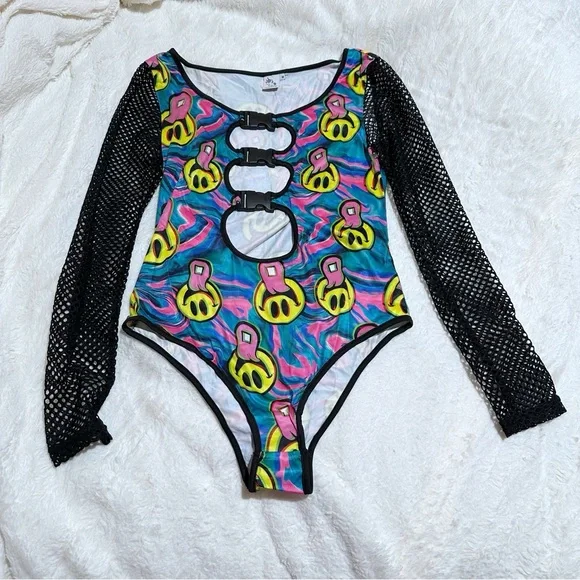 NWOT iHeartRaves Good Mood Bodysuit with Buckle Size Medium - Picture 7 of 11